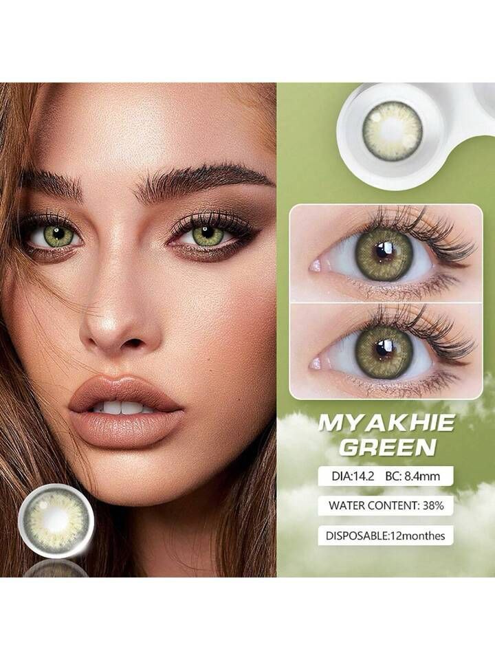 1 Pair Natural Color Soft Contact Lens for Eyes Lenses Yearly Use 14.2mm Green