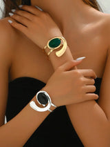1PC Fashion Exaggerated Design Sense Geometric Metal Style Minimalist Open Bracelet Suitable Yellow Gold