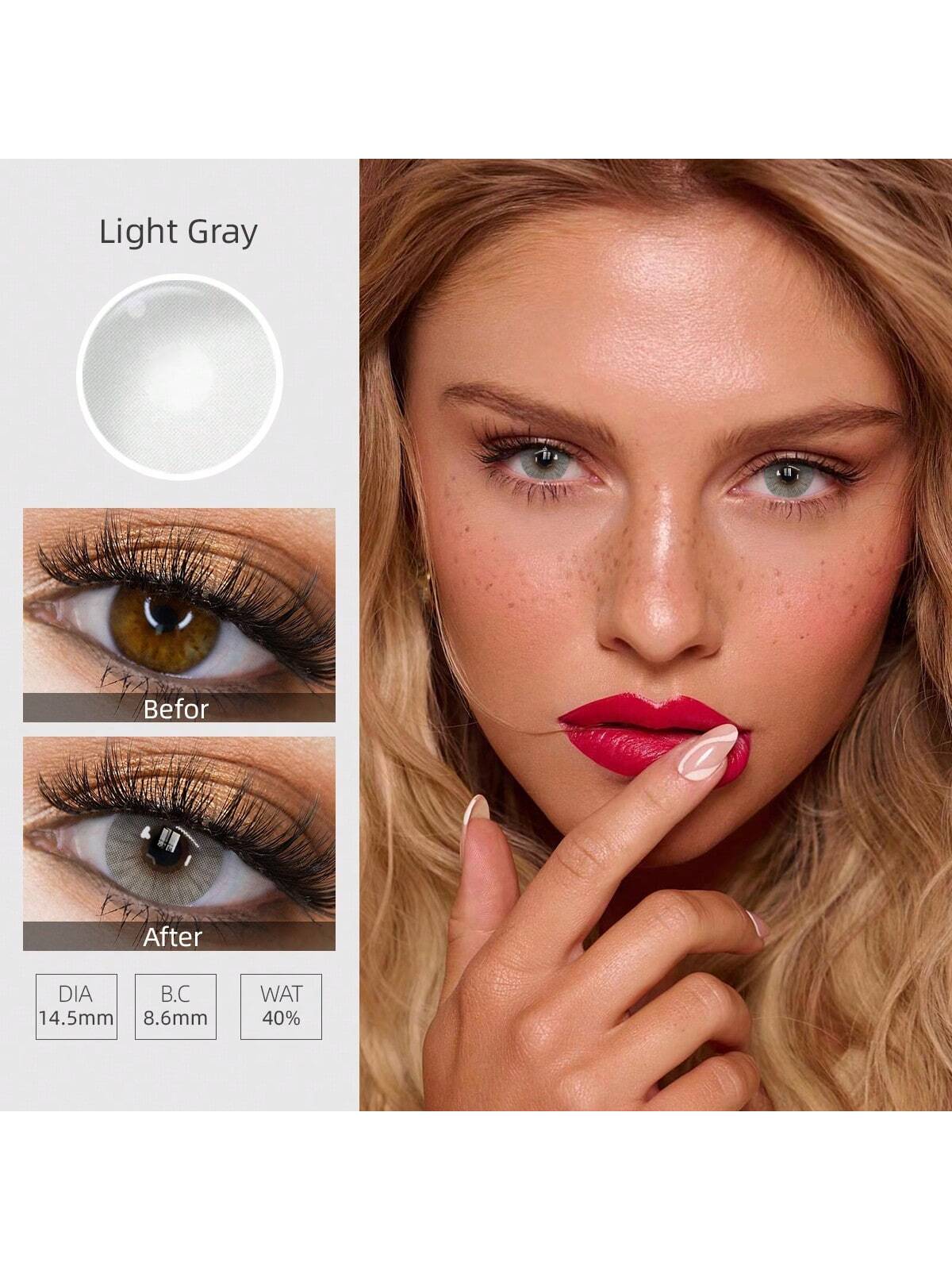 1 Pair Colorful Grey Cosmetic , Natural Vibrant Color, 14.5mm, Annual Disposable
