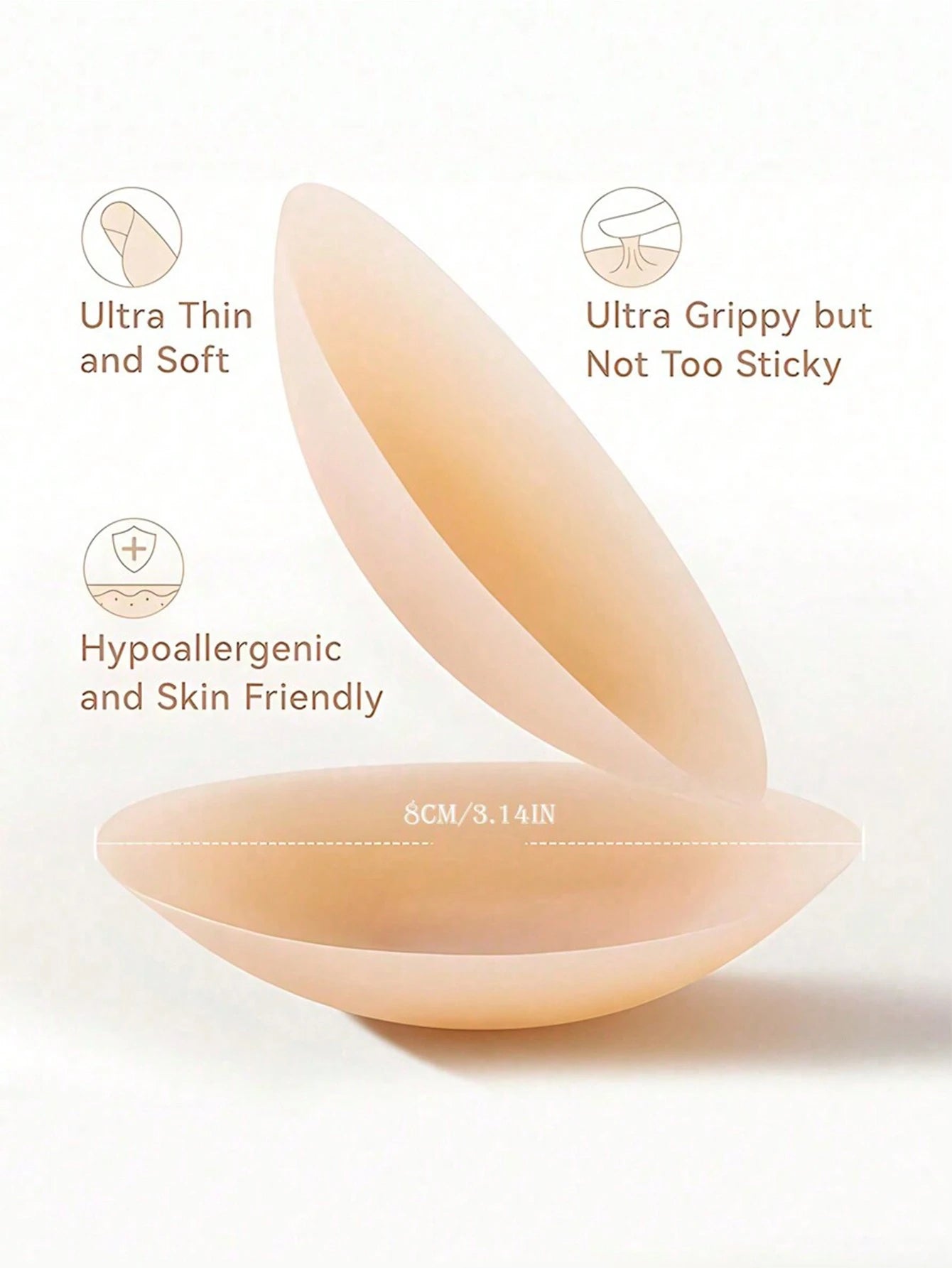 1 Pair Reusable Solid Color Nipple Covers With Storage Box, 8cm Thin Invisible Bra Pasties Suitable
