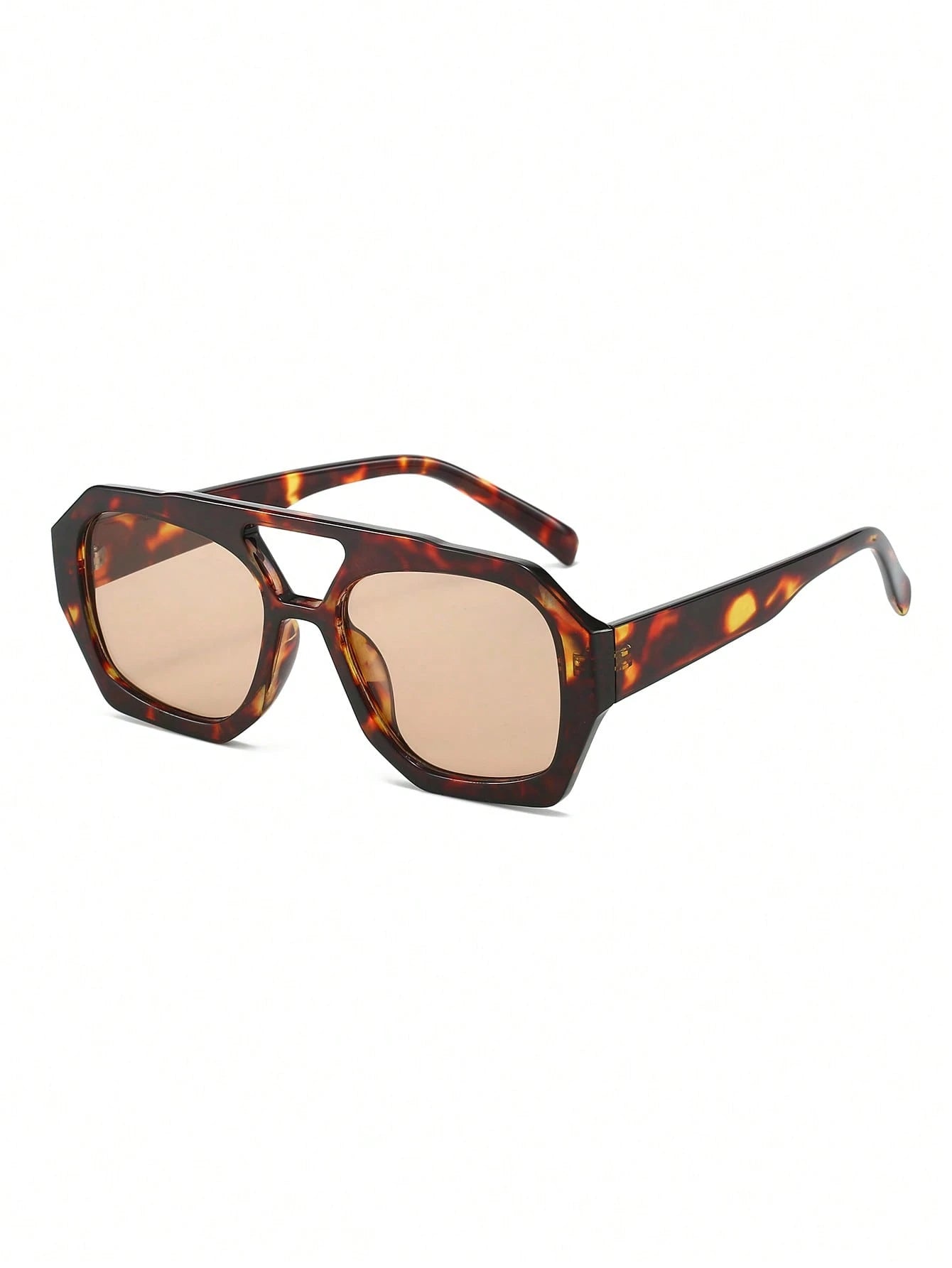 1 Pair Women's Leopard Print Polygon PC Frame Retro Double Bridge Fashionable Casual Style Glasses