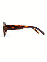 1 Pair Women's Leopard Print Polygon PC Frame Retro Double Bridge Fashionable Casual Style Glasses
