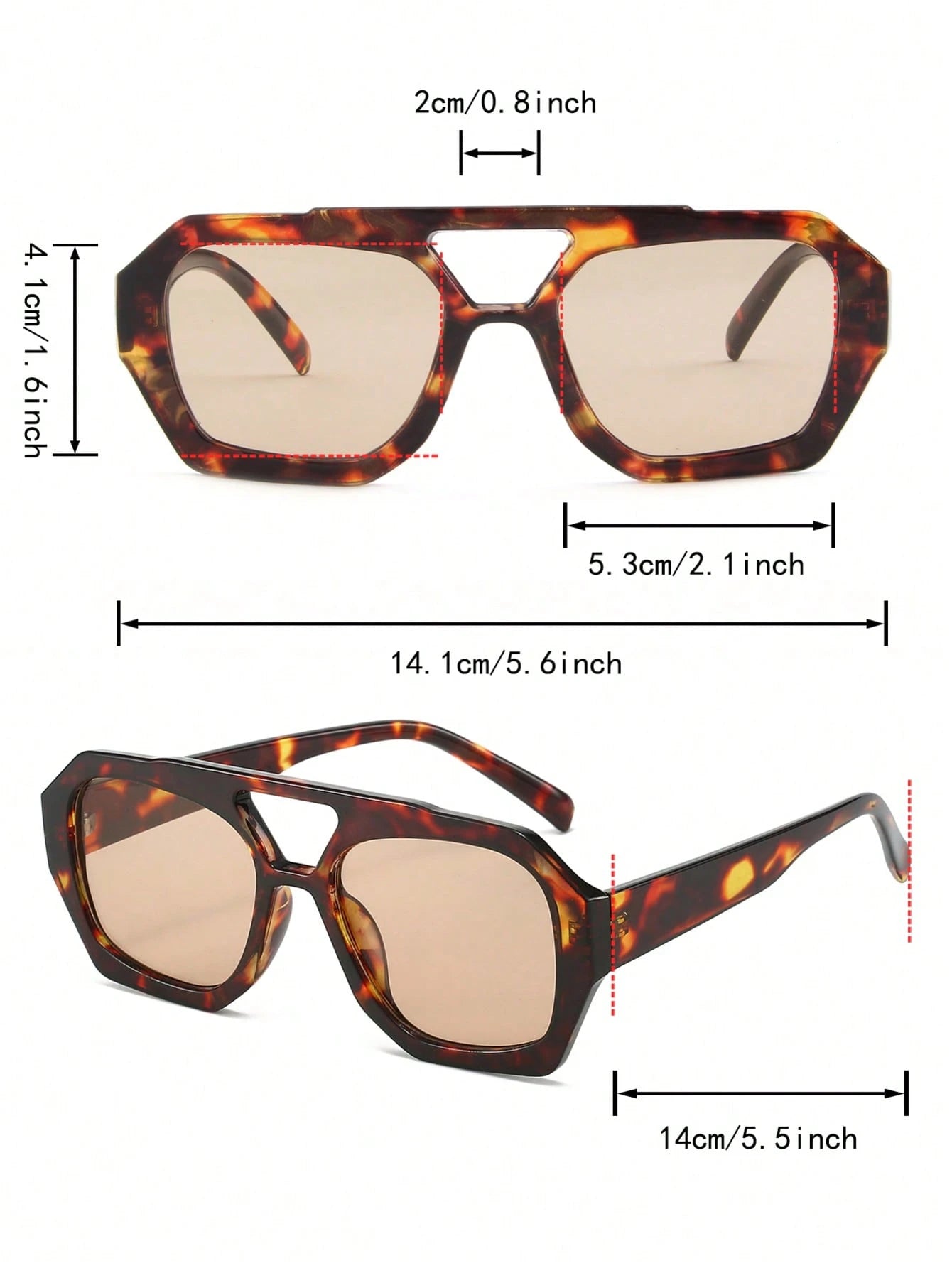 1 Pair Women's Leopard Print Polygon PC Frame Retro Double Bridge Fashionable Casual Style Glasses