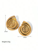 1pair 18k Gold Plated Stainless Steel Spiral Earrings With Matching Ring For Women