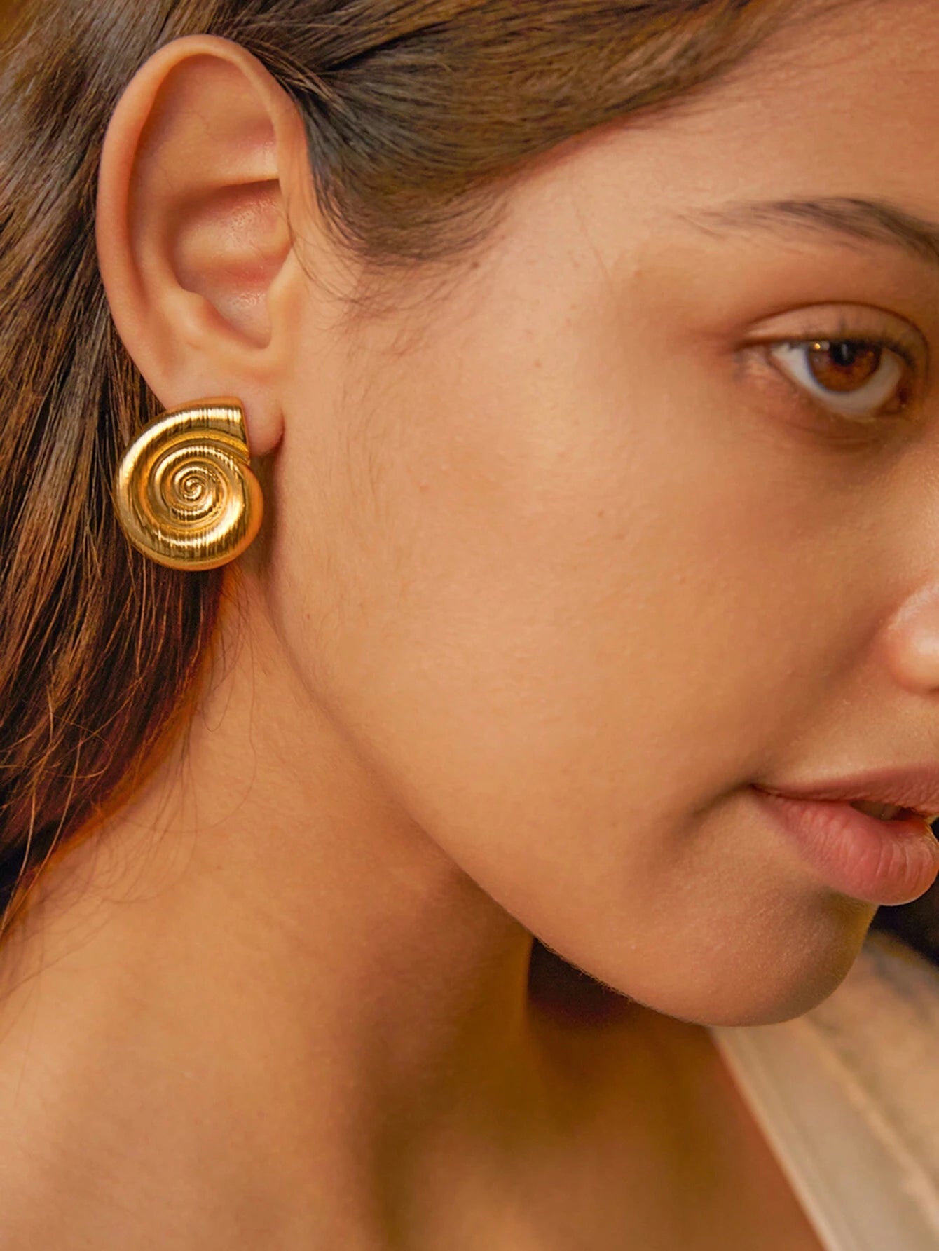 1pair 18k Gold Plated Stainless Steel Spiral Earrings With Matching Ring For Women