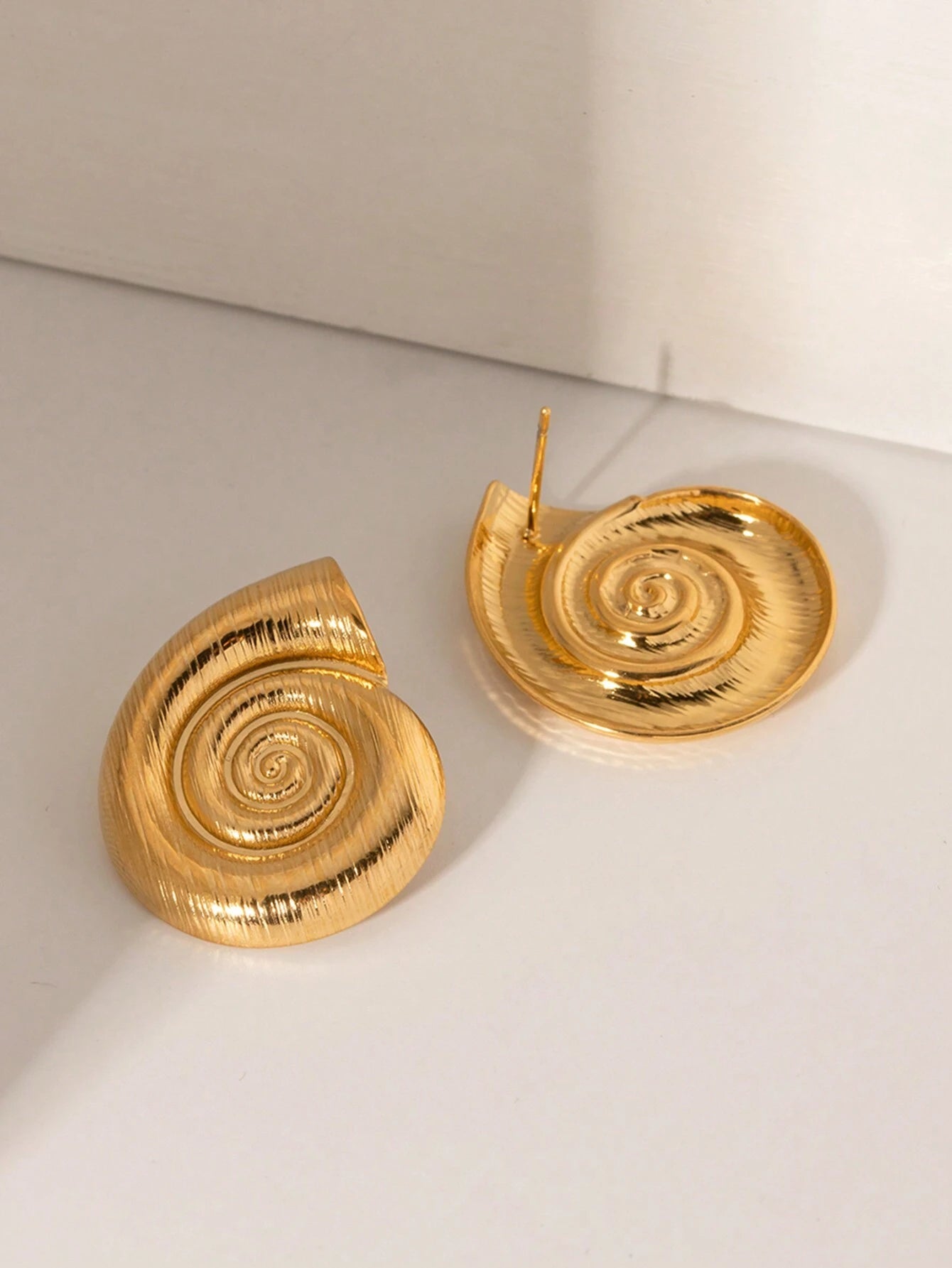 1pair 18k Gold Plated Stainless Steel Spiral Earrings With Matching Ring For Women