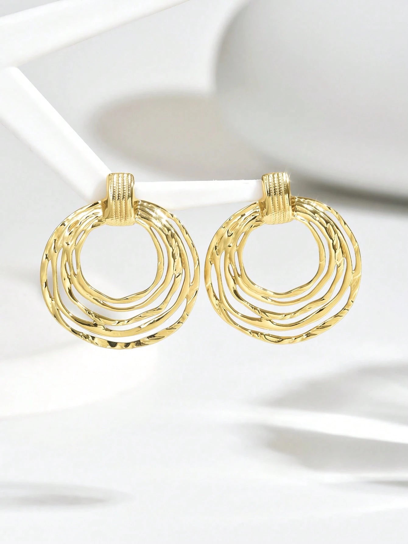1pair Fashionable Stainless Steel 3-Hoop Circle Stud Earrings