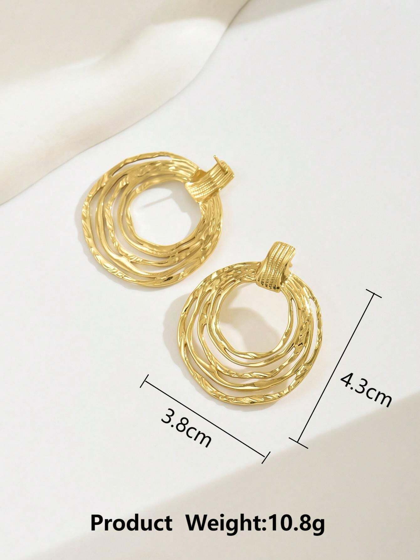 1pair Fashionable Stainless Steel 3-Hoop Circle Stud Earrings