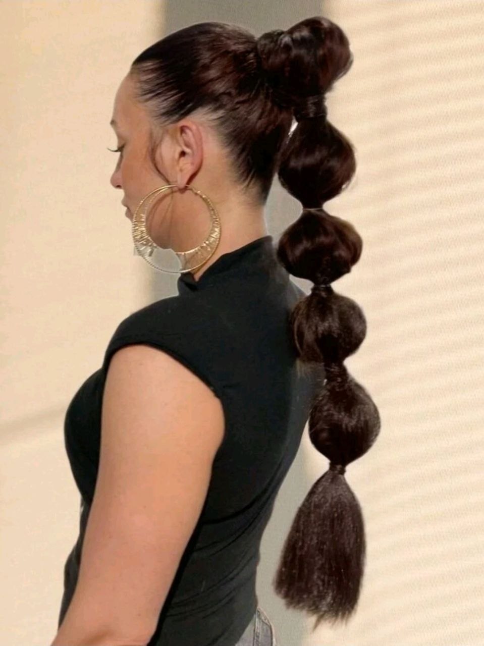1pc Black Long Bubble Ponytail Wig, For Women, 28 Inch