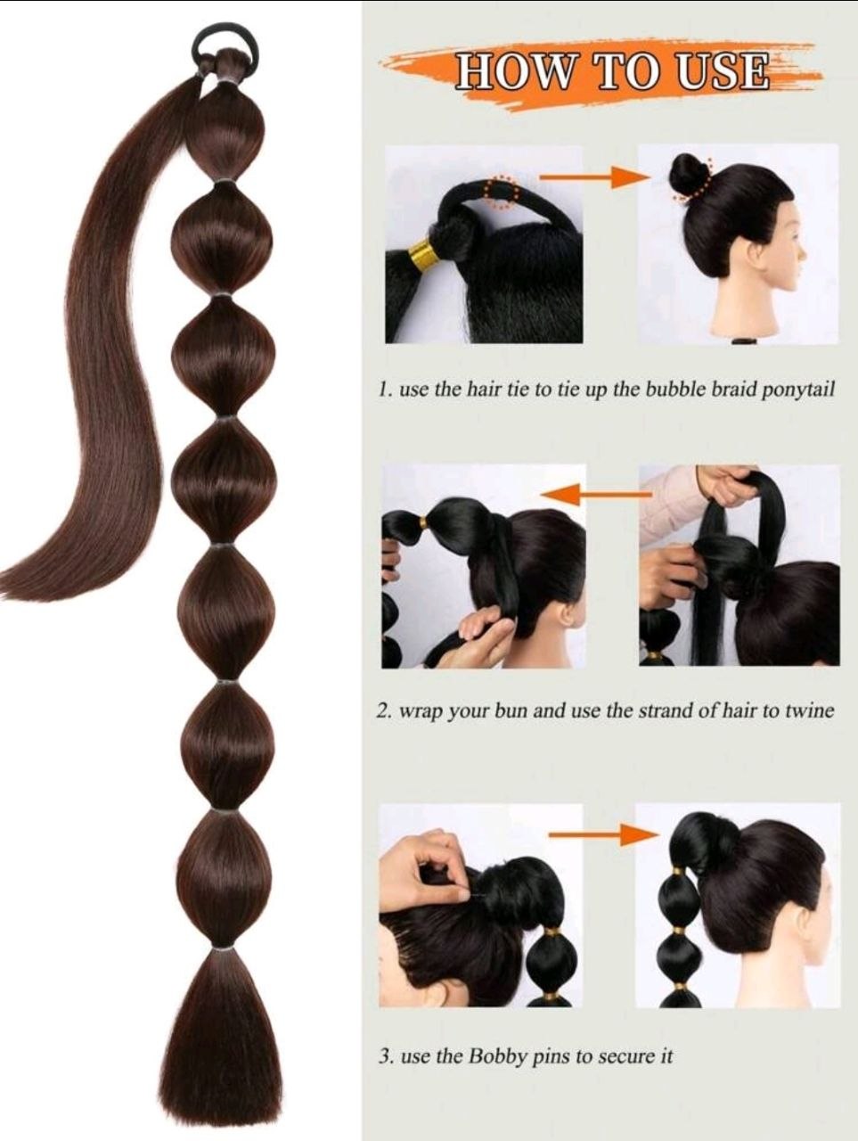 1pc Black Long Bubble Ponytail Wig, For Women, 28 Inch
