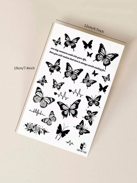 1pc Butterfly Heartbeat Phrase Tattoo Sticker 7-14 Days Waterproof