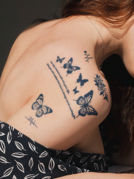 1pc Butterfly Heartbeat Phrase Tattoo Sticker 7-14 Days Waterproof