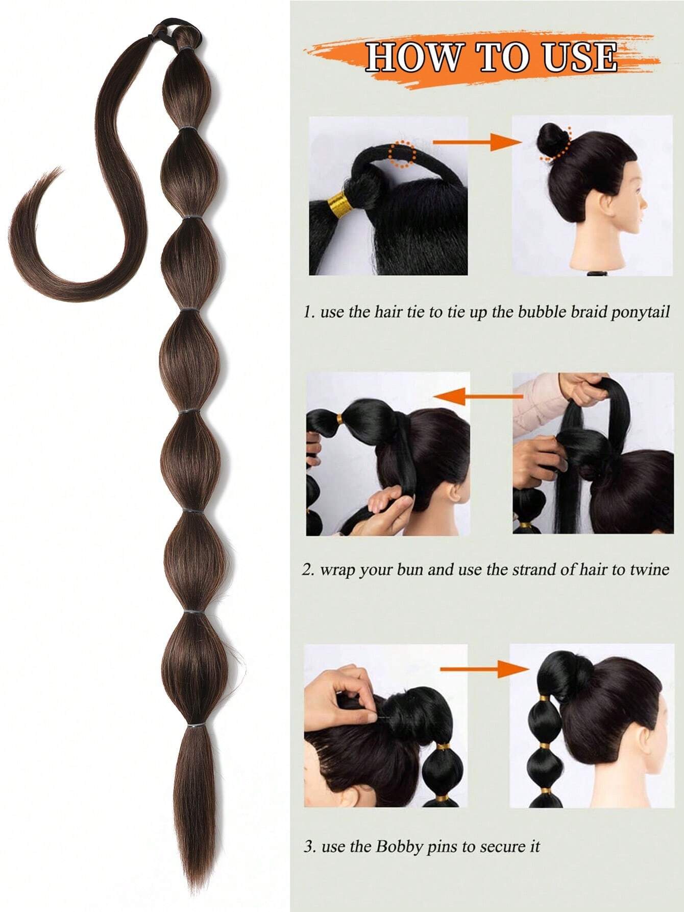 1pc Black Long Bubble Ponytail Extension For Women 28Inch Ponytail