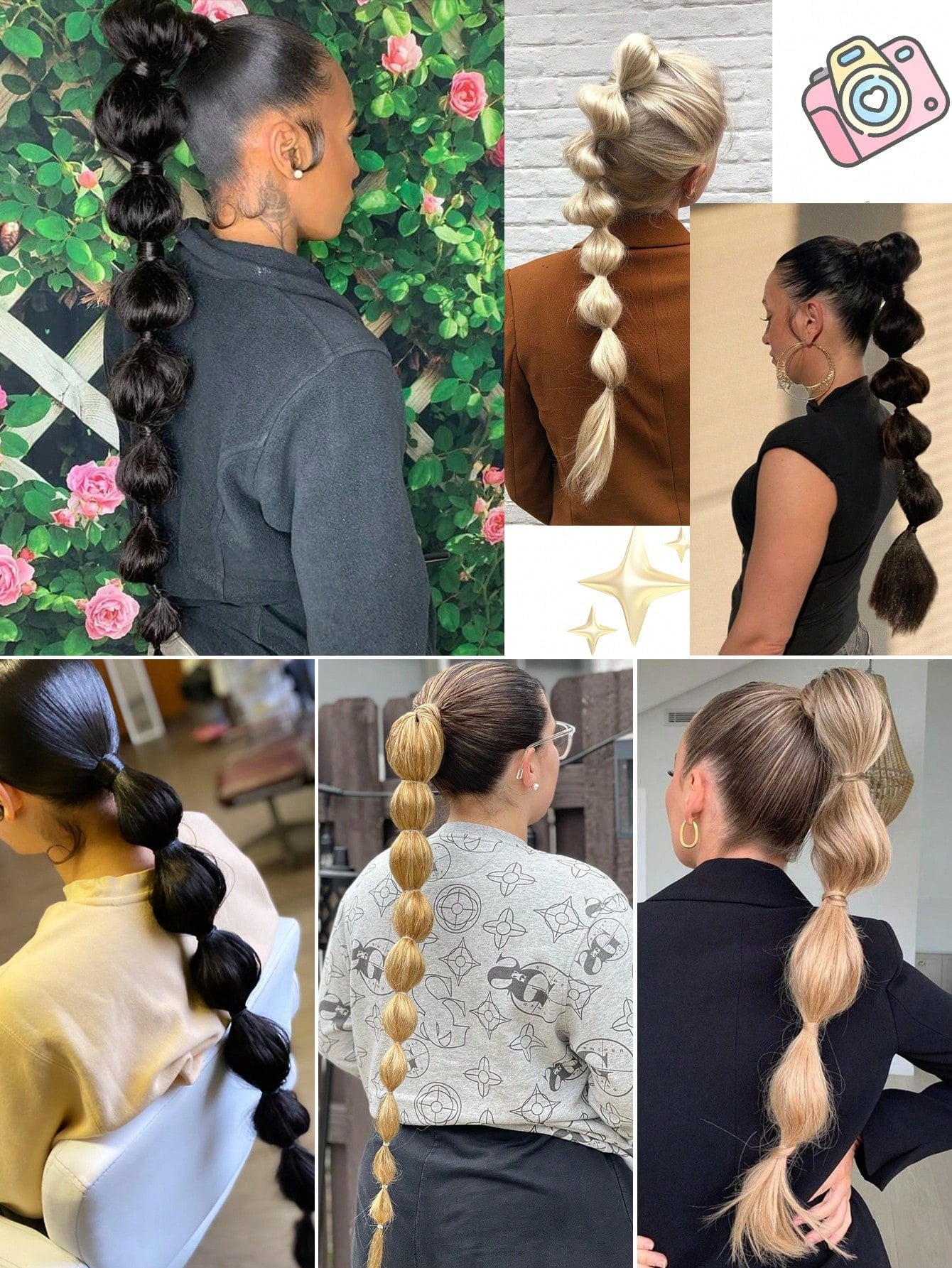 1pc Black Long Bubble Ponytail Wig, For Women, 28 Inch