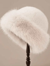 1pc Elegant Solid Color Soft Fleece Spliced Fluffy Trim Warm Windproof Winter Hat350