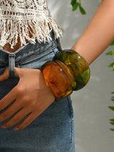 1pc Fashion Exaggerated Geometric Transparent Floral Resin Bangle Brown