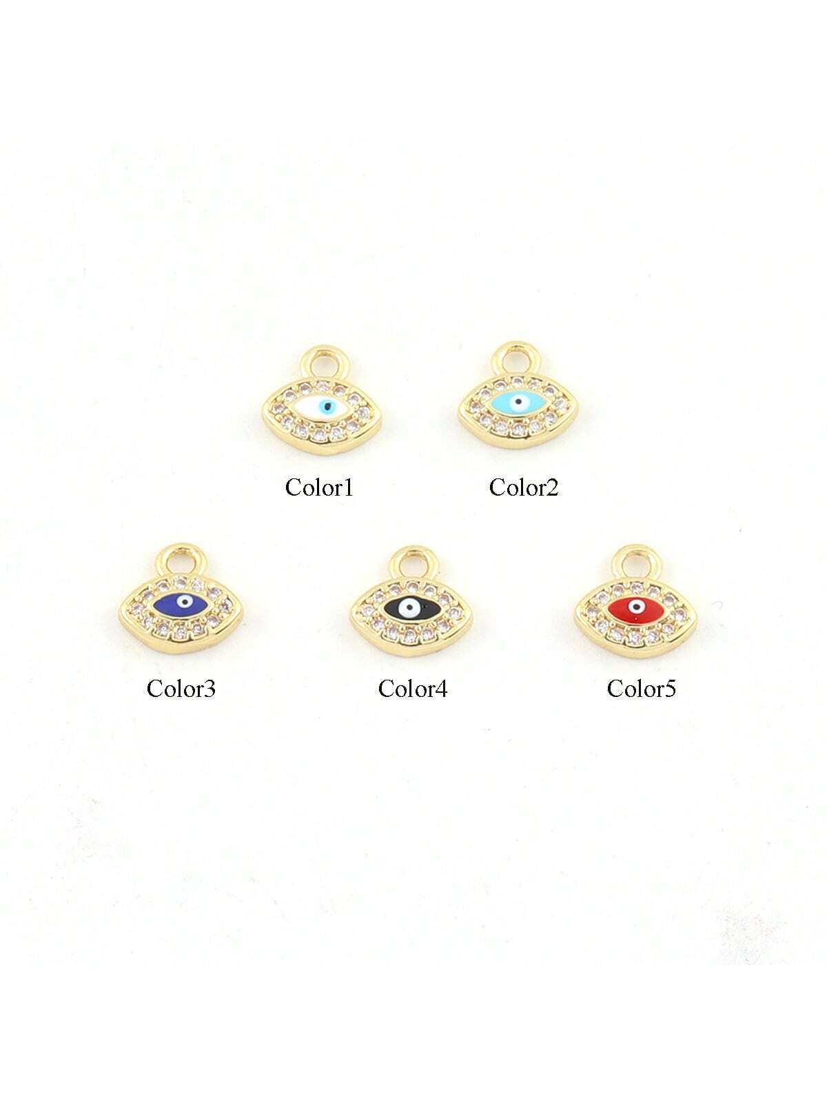 1pc New Fashion Colorful Pave Zirconia Eye Pendant Golden Stainless Steel Chain Necklace