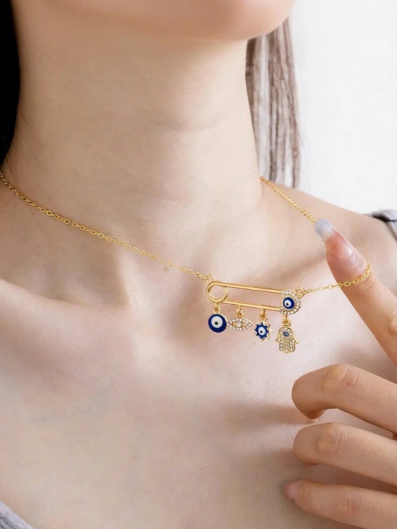 1pc Plated Gold Pendant Necklace, Middle Eastern Arabic Women Necklace