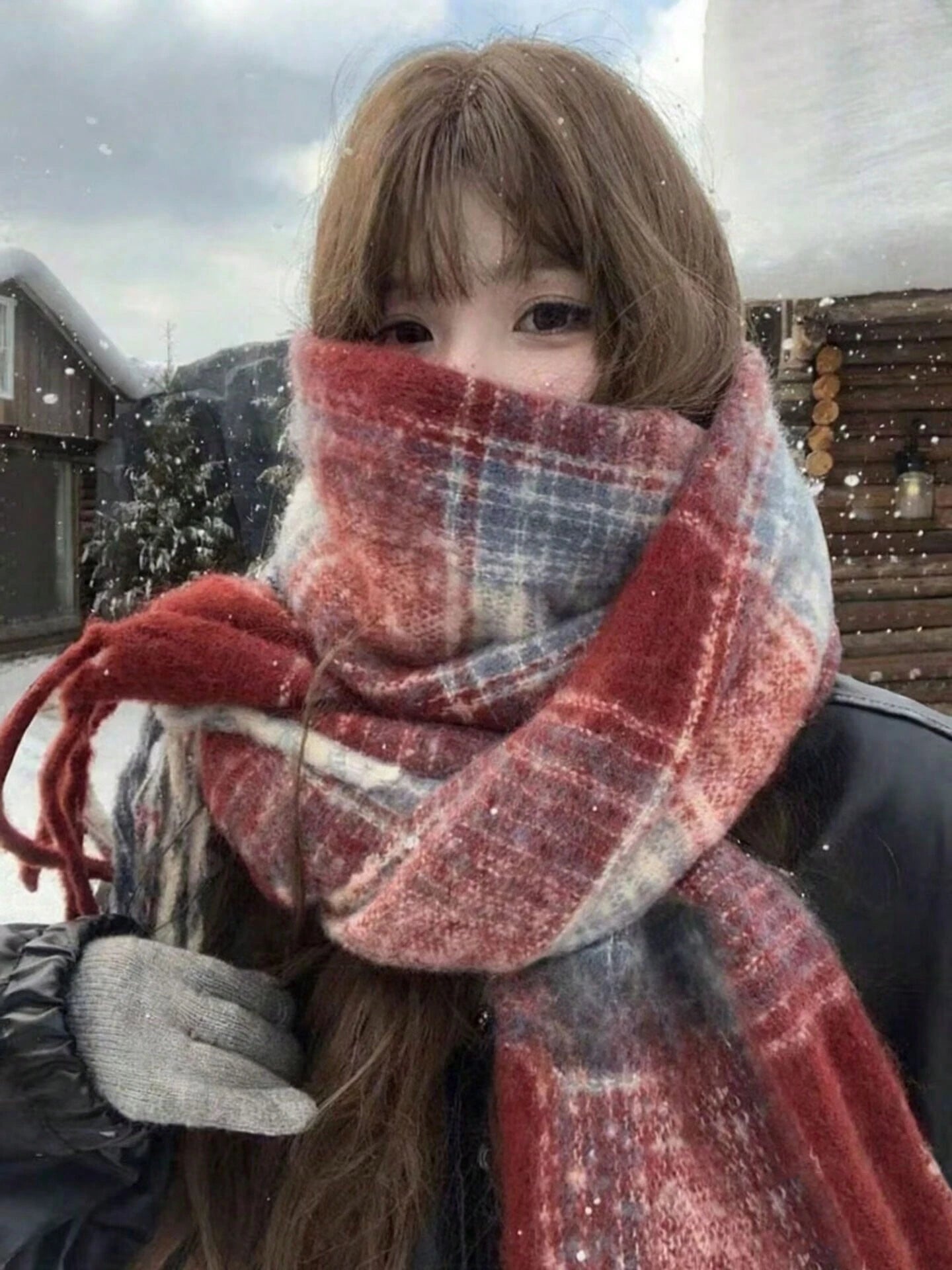 1pc Red Plaid Scarf For Women, Warm Shawl Wrap, Cozy Vibe Scarf
