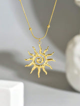 1pc Women 18K Gold Plated Stainless Steel Swirl Sun Pendant Necklace