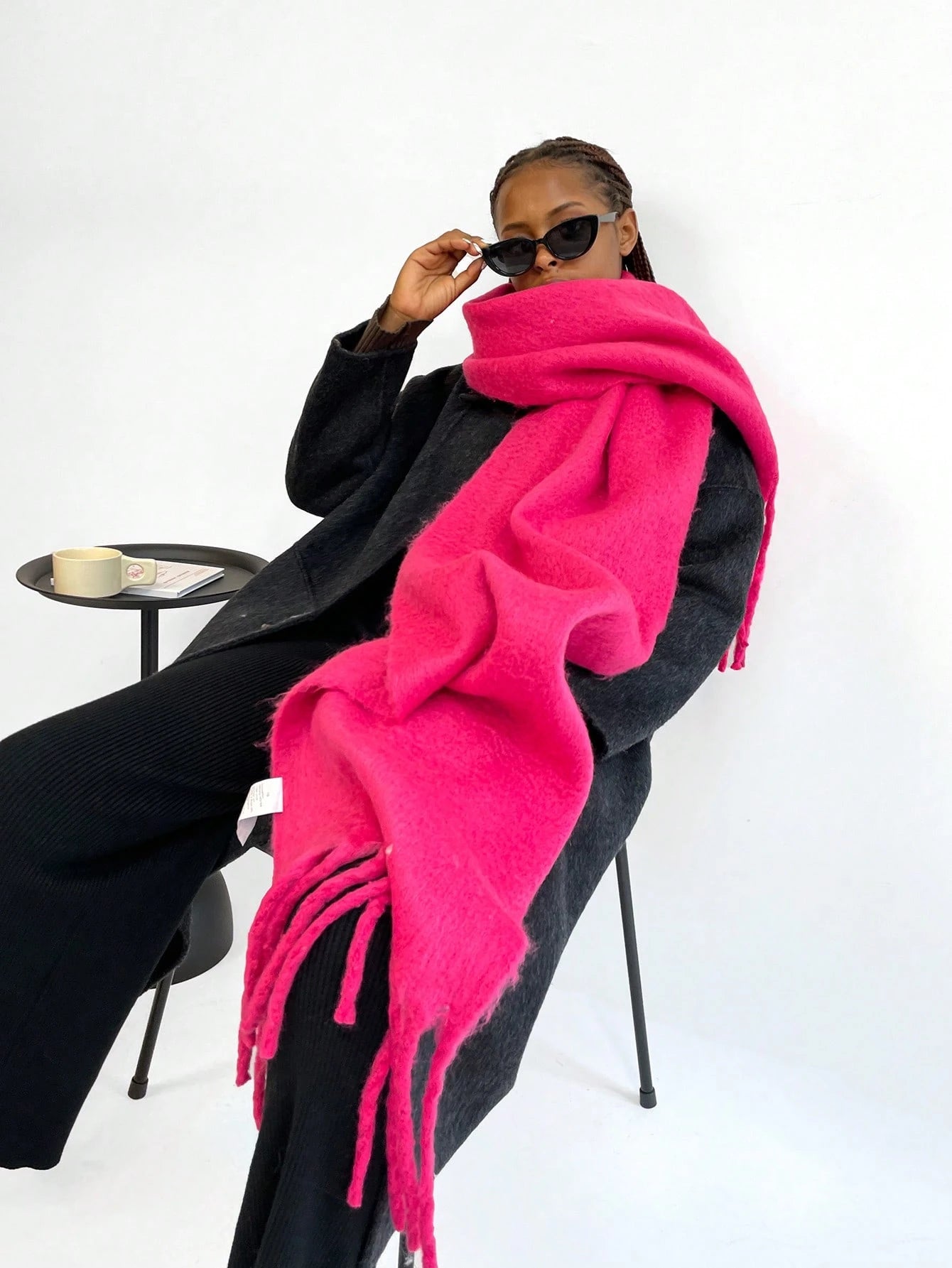 1pc Women's Fuzzy Long Scarf With Tassel For Winter