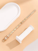 1pc Women's Rocker Pu Leather Triangle Rivet Motorcyle Bracelet
