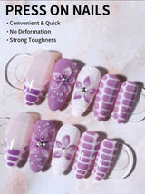 24Pcs Long Almond 3D Gel Nails Makes Flower Nails Design French Tip Press On Nails