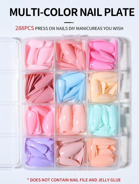 288pcs (12 Mixed Designs) Almond-Shaped