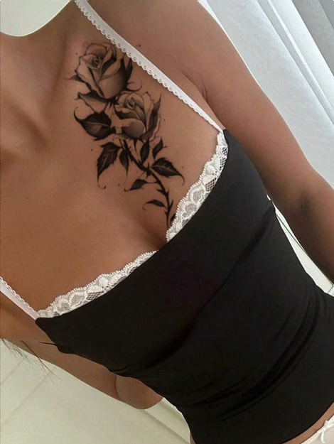 2pcs Black Flower &amp; Butterfly Temporary Tattoo Stickers For Women, Waterproof &amp; Long Lasting Fake Tattoo