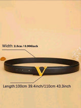 2pcs The Gold Buckle Of The Women's Belt Is In The Form Of The Letter "V" - Adjustable Black And Red Belts
