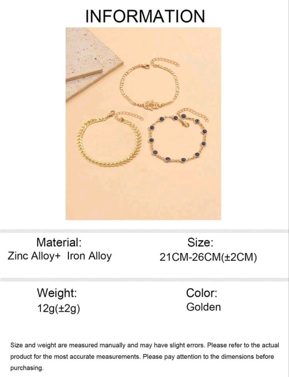 3pcs/Set Mysterious Metal Alloy Buddha's Hand Decor Anklet