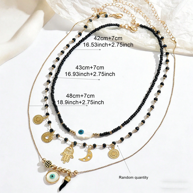 3pcs/Set Bohemian Style Fashion Necklace With Eye Hand Star