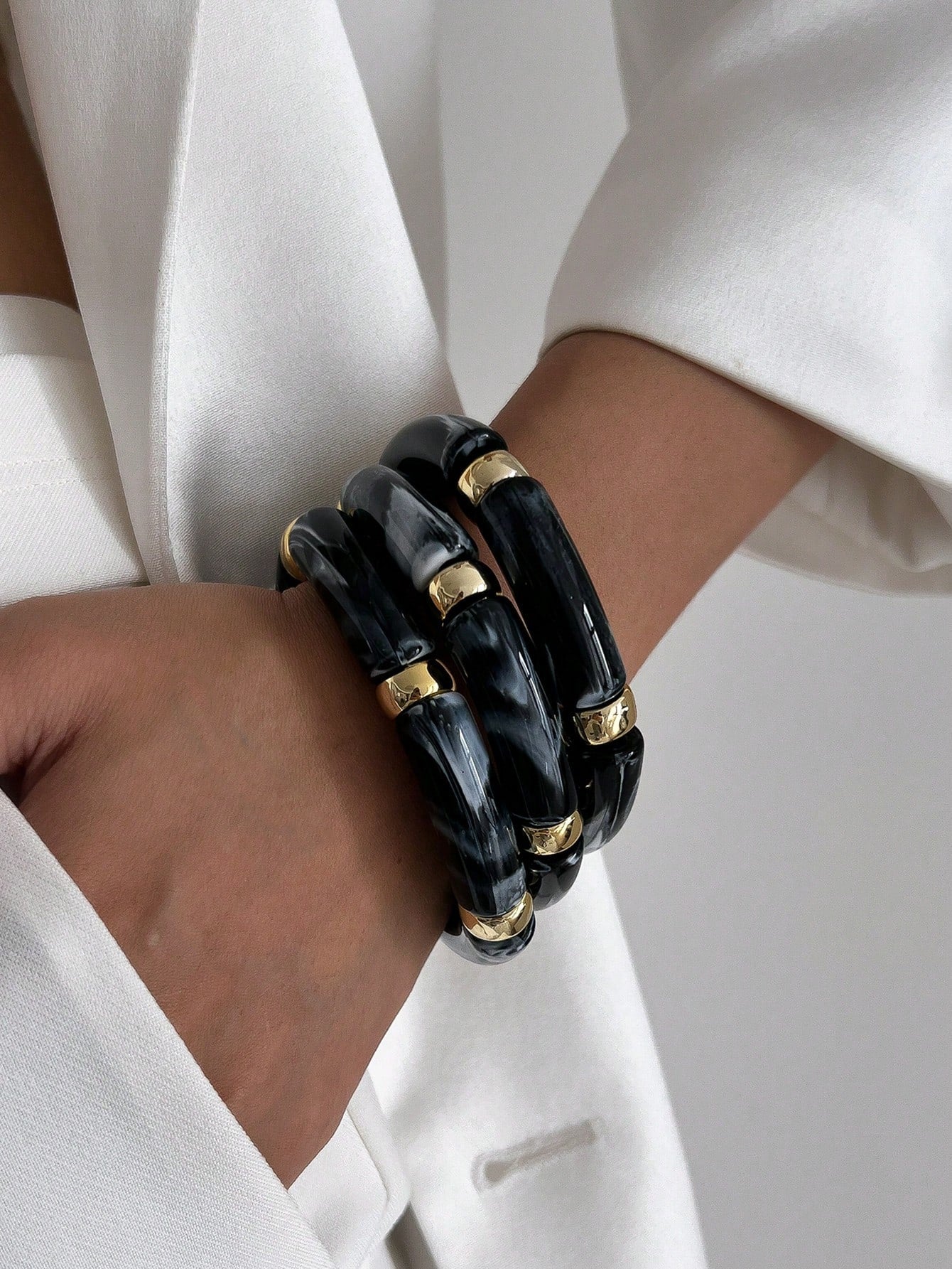 3pcs Vintage Acrylic Bamboo Bead Stacking Bracelets