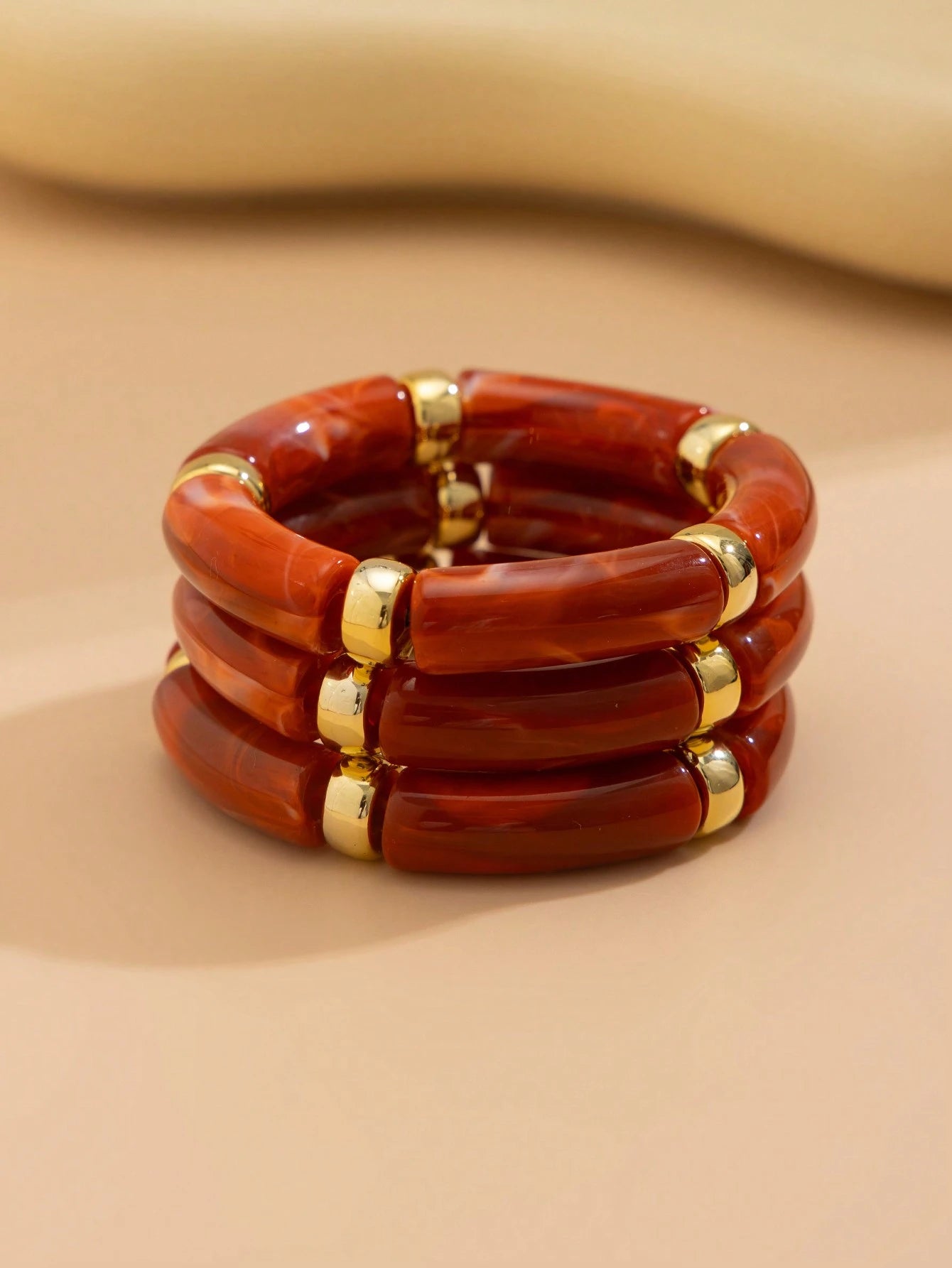 3pcs Vintage Acrylic Bamboo Bead Stacking Bracelets