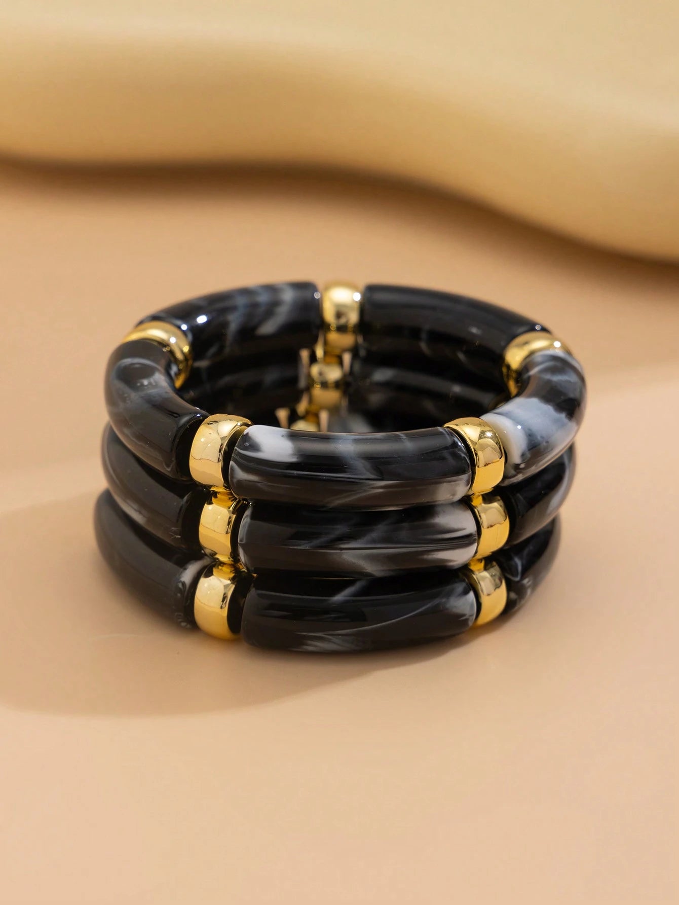 3pcs Vintage Acrylic Bamboo Bead Stacking Bracelets