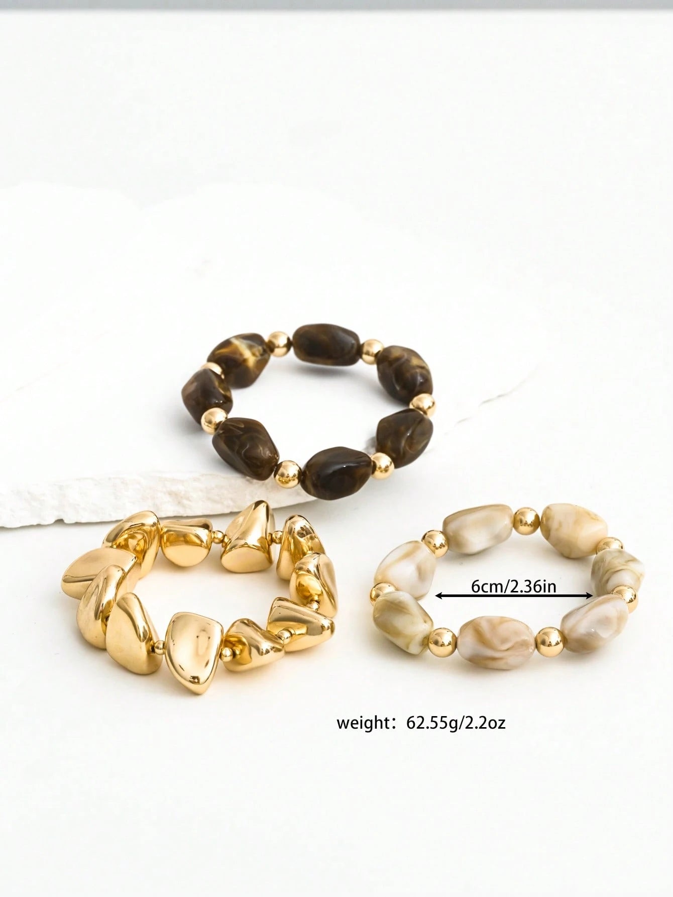 3pcs Vintage Multi-Layer Brown Acrylic Beaded Bracelet