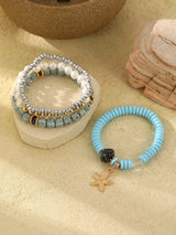 4pcs Women's Bohemian Style Ocean Element Natural Stone Beaded Starfish Decor Bracelets