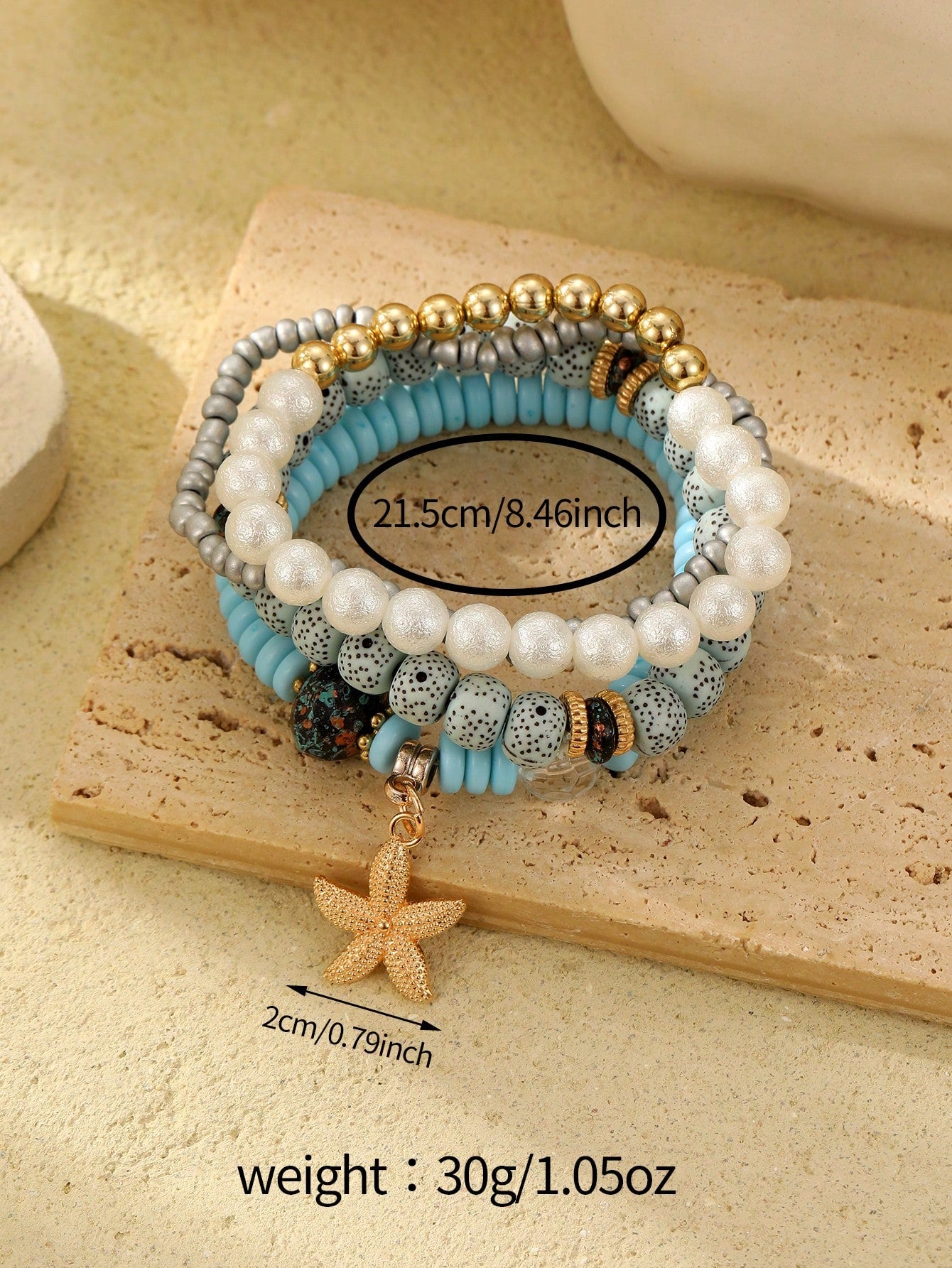 4pcs Women's Bohemian Style Ocean Element Natural Stone Beaded Starfish Decor Bracelets