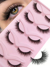 5 Pairs False Eyelashes Striped Fluffy Cat Eye Lashes, C Curl Natural Look