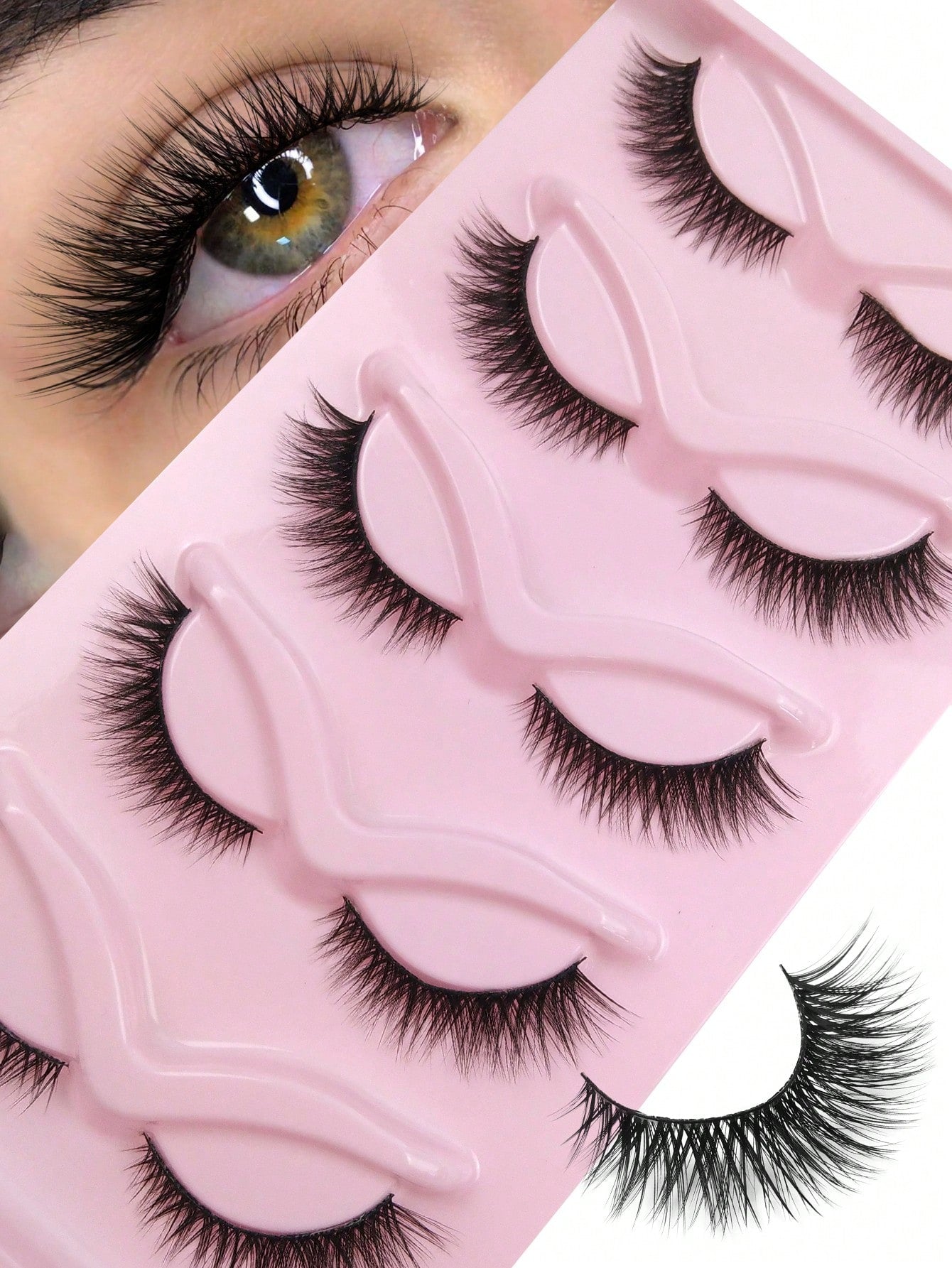5 Pairs False Eyelashes Striped Fluffy Cat Eye Lashes, C Curl Natural Look