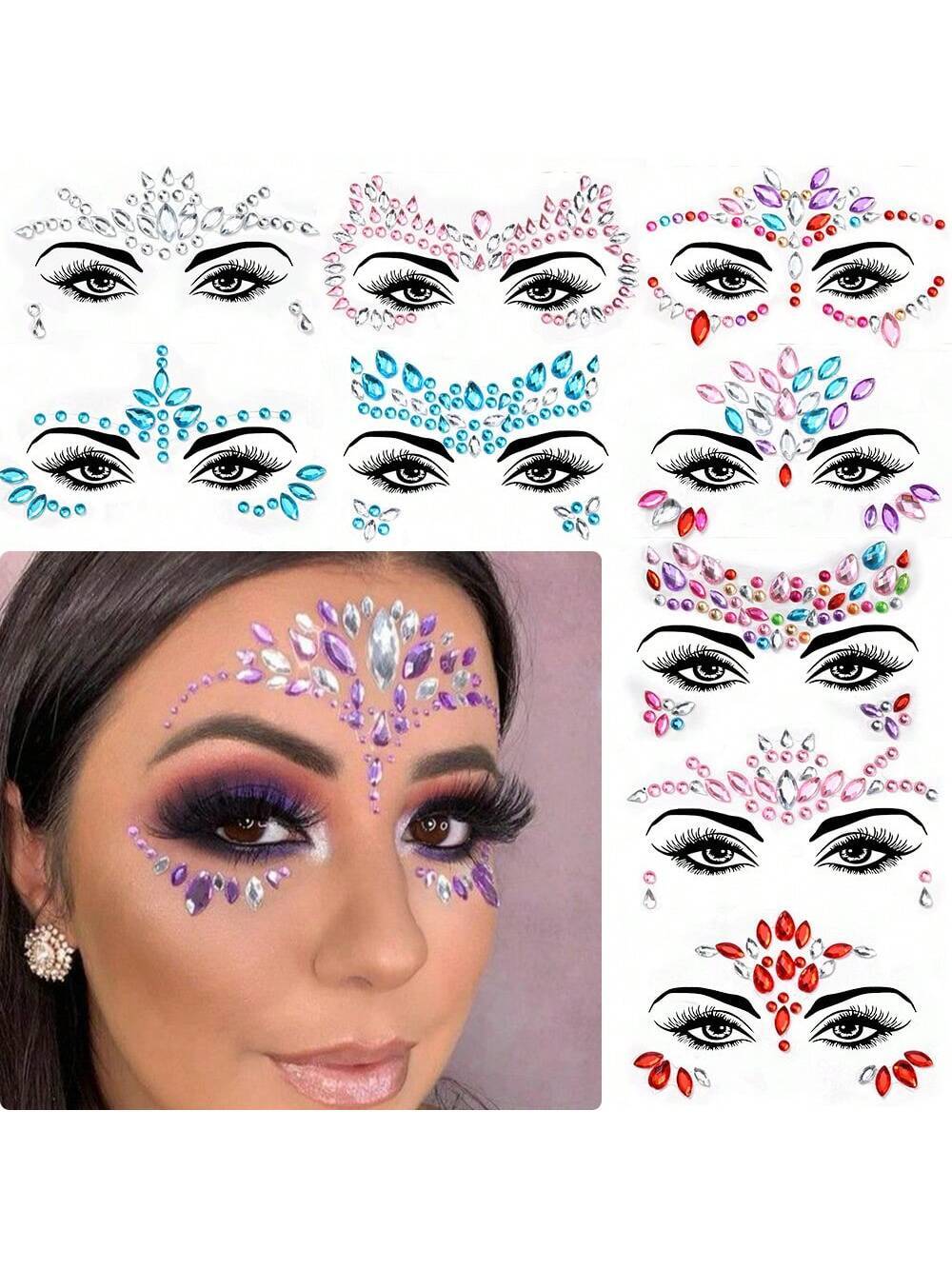 5 Sets Face Jewels Stickers Face Gems Glitter Mermaid Face Crystal Mix Styles Face Jewels Crystal Stickers Set
