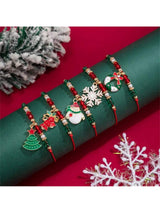 5pcs Christmas Santa Claus &amp; Snowflake Shaped Pendant Braided Bracelet
