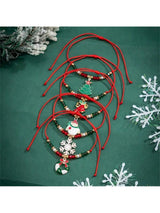 5pcs Christmas Santa Claus &amp; Snowflake Shaped Pendant Braided Bracelet