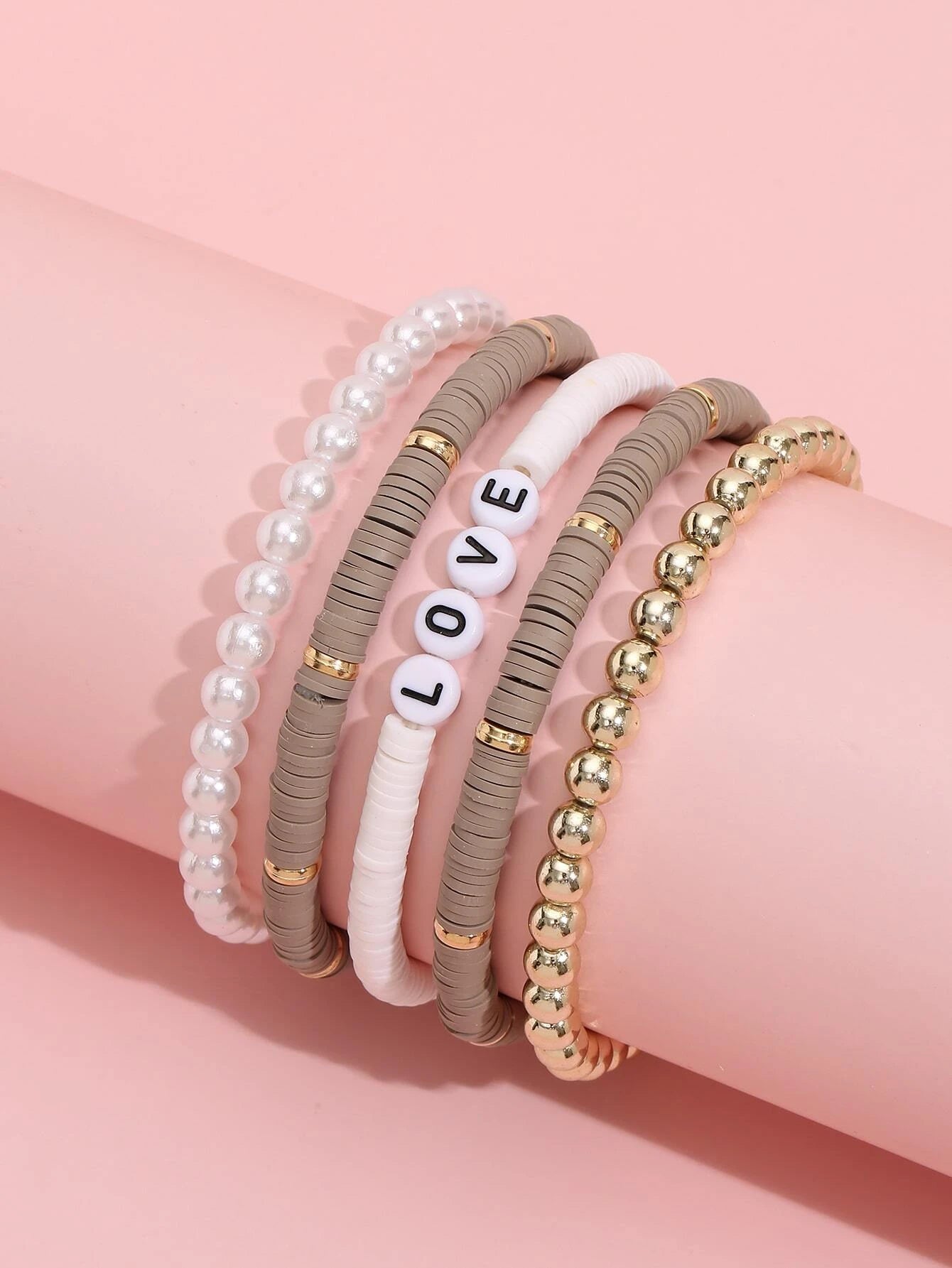 5pcs Letter Bead Decor Bracelet