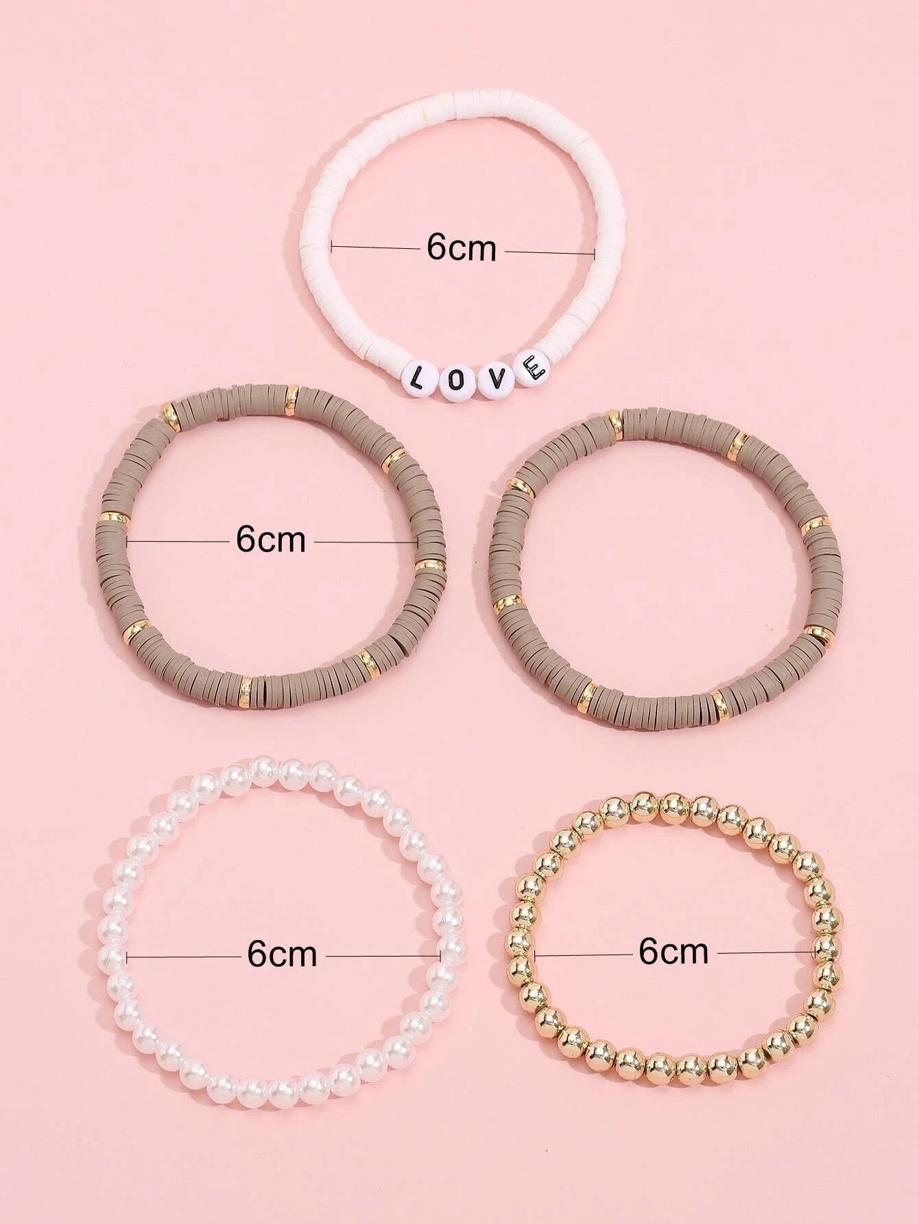 5pcs Letter Bead Decor Bracelet