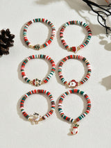 6pcs/Set Reindeer, Santa Claus, Christmas Tree Soft Ceramic Decorative Bracelet