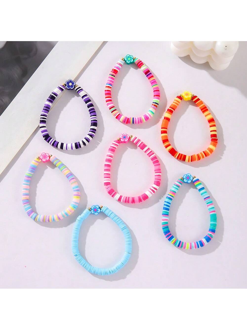 7pcs/Set Fashionable Minimalist Floral Soft Clay Bohemian Style Bracelet Set