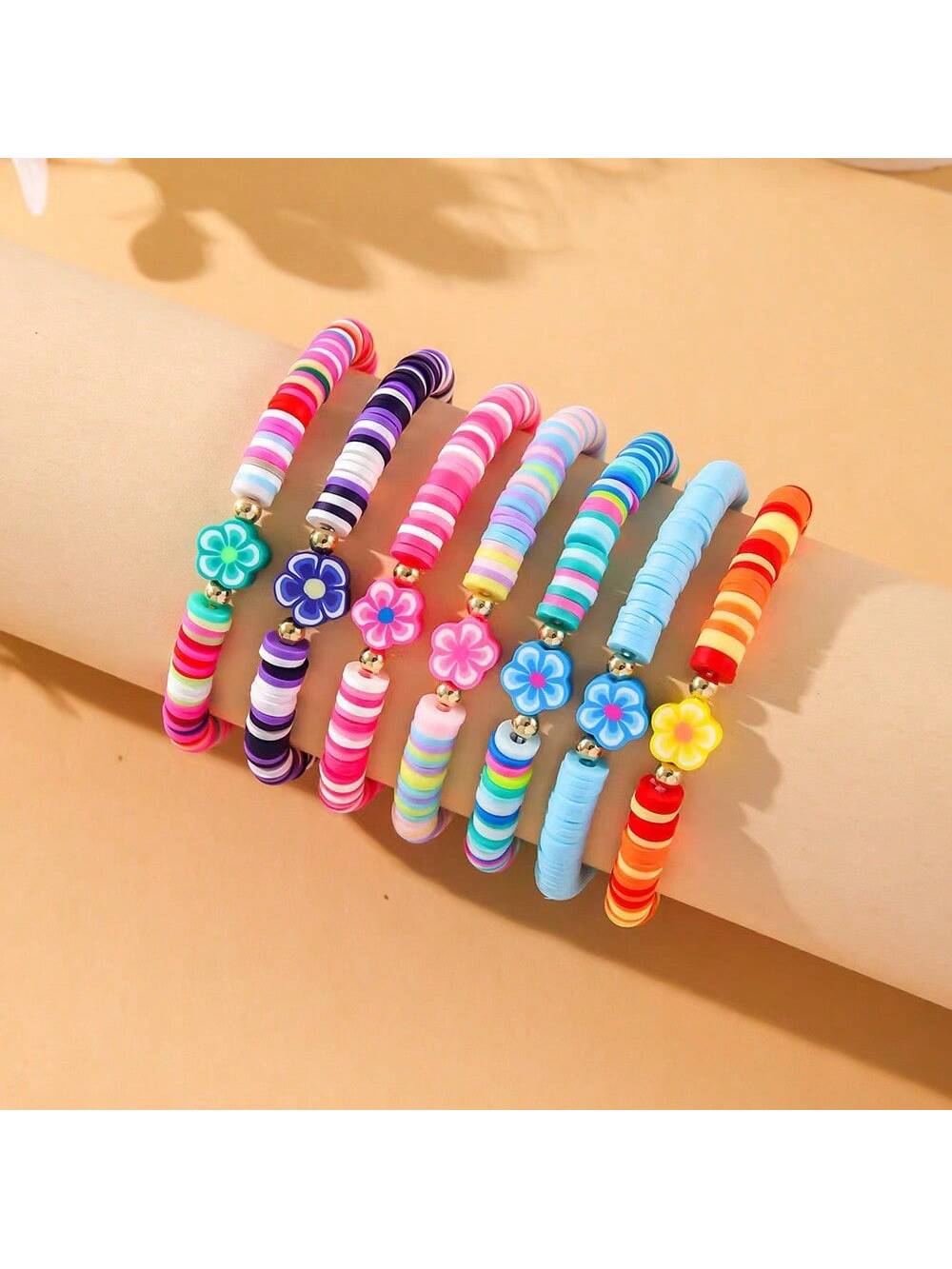 7pcs/Set Fashionable Minimalist Floral Soft Clay Bohemian Style Bracelet Set