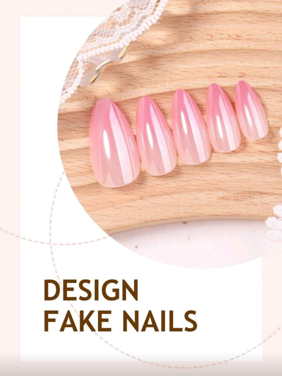 Acrylic Nails, 24pcs Medium Almond Shape, Press On Nail Tips, Pink Gradient False Nails Set