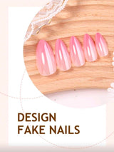 Acrylic Nails, 24pcs Medium Almond Shape, Press On Nail Tips, Pink Gradient False Nails Set